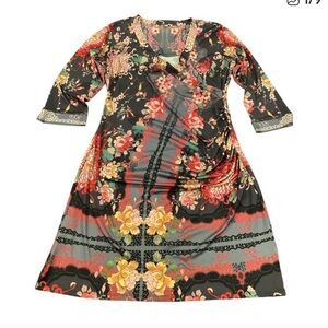 Johnny Was Floral faux Wrap Midi Dress